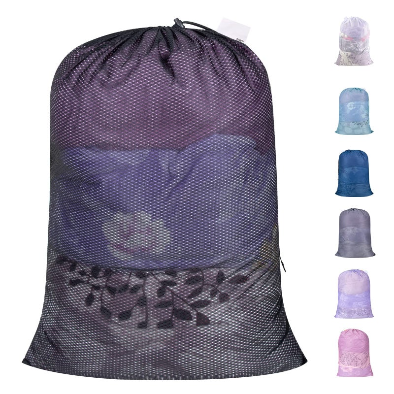 Polecasa Heavy Duty Extra Large Mesh Laundry Bags with ID Tag and Locking Drawstring Closure - 2 Pack, 30 x 36 inches - Laundry Hamper Liner, Washable Laundry Bag for Travel, Sports, Dorms (Black) - Image 1